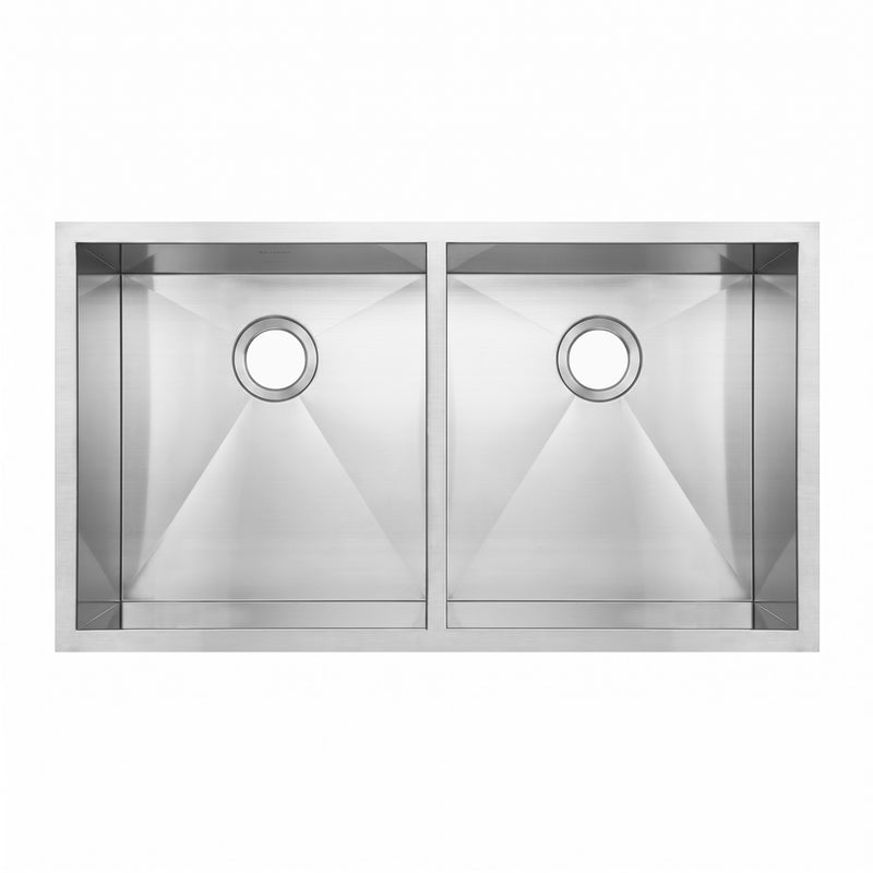 Whitehaus WHNCM3720EQ Noah's 37" Commercial Double Bowl 16 Gauge Undermount Kitchen Sink - Brushed Stainless Steel
