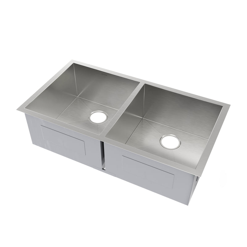 Whitehaus WHNCM3720EQ Noah's 37" Commercial Double Bowl 16 Gauge Undermount Kitchen Sink - Brushed Stainless Steel