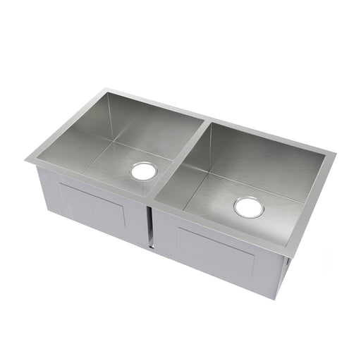 Whitehaus WHNCM3720EQ Noah's 37" Commercial Double Bowl 16 Gauge Undermount Kitchen Sink - Brushed Stainless Steel