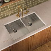 Whitehaus WHNCM3720EQ Noah's 37" Commercial Double Bowl 16 Gauge Undermount Kitchen Sink - Brushed Stainless Steel