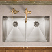 Whitehaus WHNCM3720EQ Noah's 37" Commercial Double Bowl 16 Gauge Undermount Kitchen Sink - Brushed Stainless Steel