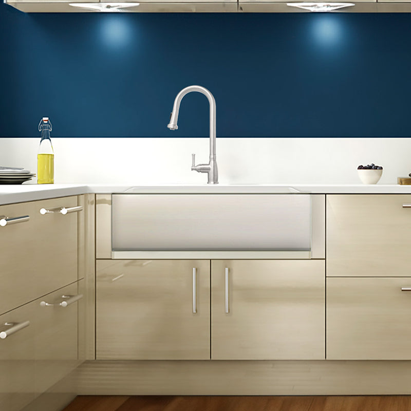 Whitehaus WHNCMAP3321 Noah's 33" Commercial Single Bowl 16 Gauge Front Apron Kitchen Sink - Brushed Stainless Steel