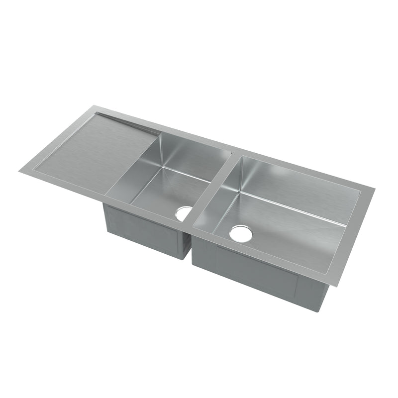 Whitehaus WHNCMD5221 Noah's 51-1/2" Reversible Commercial Double Bowl 16 Gauge Undermount Kitchen Sink - Brushed Stainless Steel