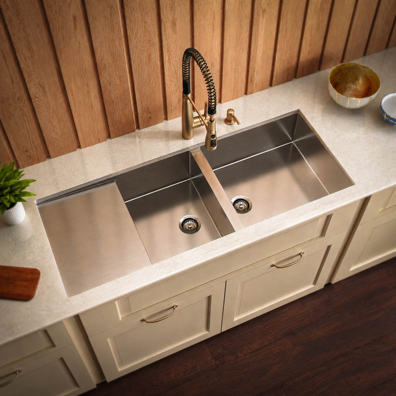 Whitehaus WHNCMD5221 Noah's 51-1/2" Reversible Commercial Double Bowl 16 Gauge Undermount Kitchen Sink - Brushed Stainless Steel