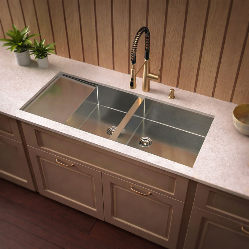 Whitehaus WHNCMD5221 Noah's 51-1/2" Reversible Commercial Double Bowl 16 Gauge Undermount Kitchen Sink - Brushed Stainless Steel