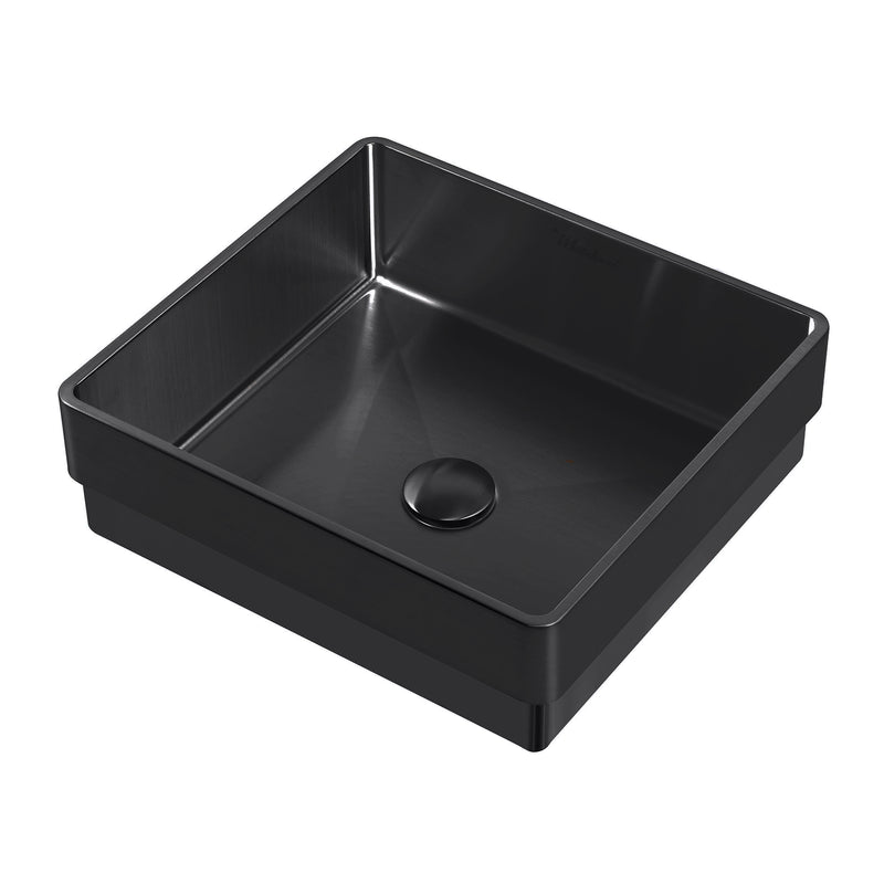 Whitehaus WHNPL1577-MBLK Noah Plus 15-3/4" Square 18 Gauge Semi-Recessed Bathroom Sink Set - Matte Black