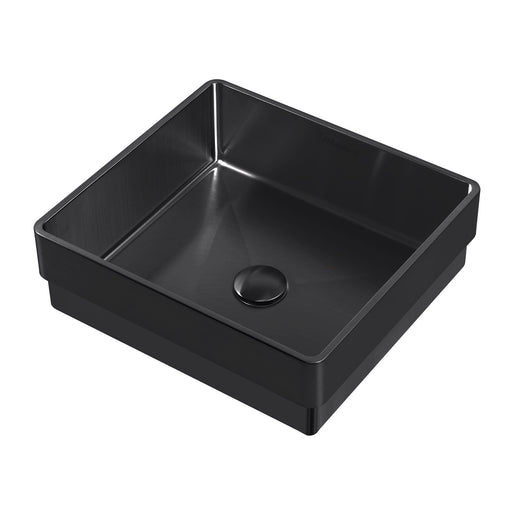 Whitehaus WHNPL1577-MBLK Noah Plus 15-3/4" Square 18 Gauge Semi-Recessed Bathroom Sink Set - Matte Black