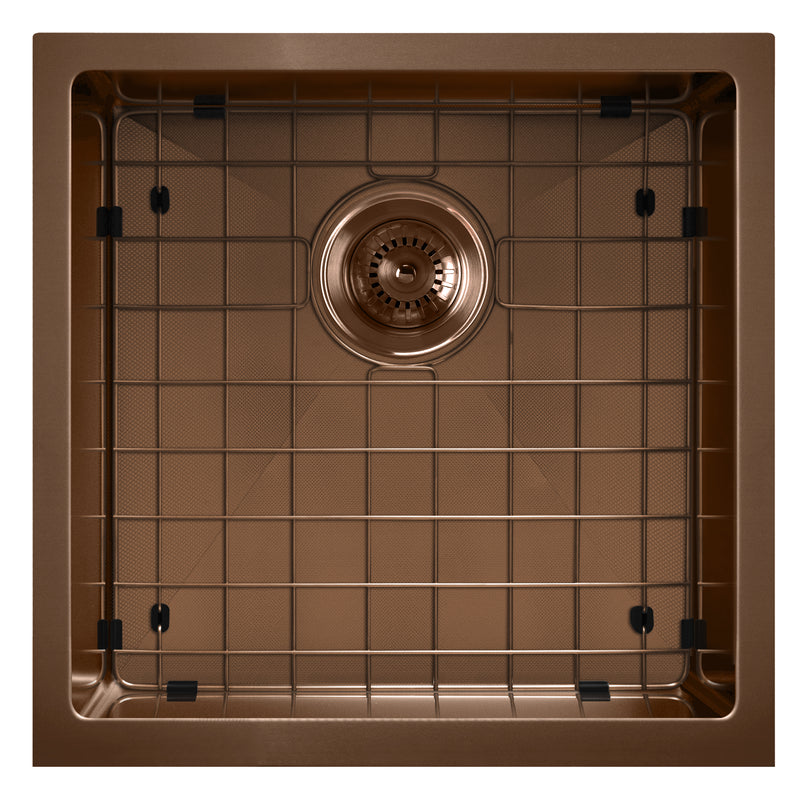 Whitehaus WHNPL1818-CO Noah Plus 17-3/4" Single Bowl 16 Gauge Linen Textured Dual-Mount Kitchen Sink Set - Copper