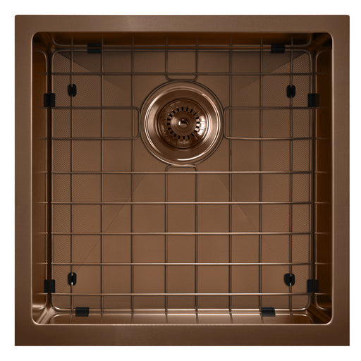 Whitehaus WHNPL1818-CO Noah Plus 17-3/4" Single Bowl 16 Gauge Linen Textured Dual-Mount Kitchen Sink Set - Copper