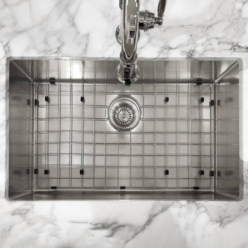 Whitehaus WHNPL2918-BSS Noah Plus 29" Single Bowl 16 Gauge Linen Textured Dual-Mount Kitchen Sink Set - Brushed Stainless Steel