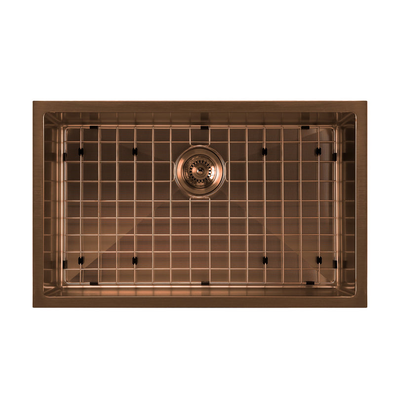 Whitehaus WHNPL2918-CO Noah Plus 29" Single Bowl 16 Gauge Linen Textured Dual-Mount Kitchen Sink Set - Copper