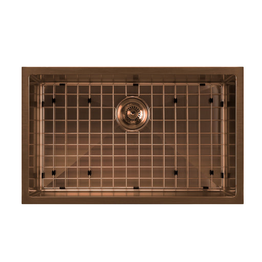 Whitehaus WHNPL2918-CO Noah Plus 29" Single Bowl 16 Gauge Linen Textured Dual-Mount Kitchen Sink Set - Copper