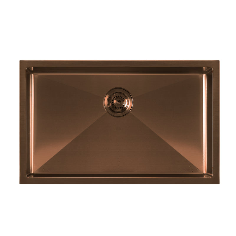 Whitehaus WHNPL2918-CO Noah Plus 29" Single Bowl 16 Gauge Linen Textured Dual-Mount Kitchen Sink Set - Copper
