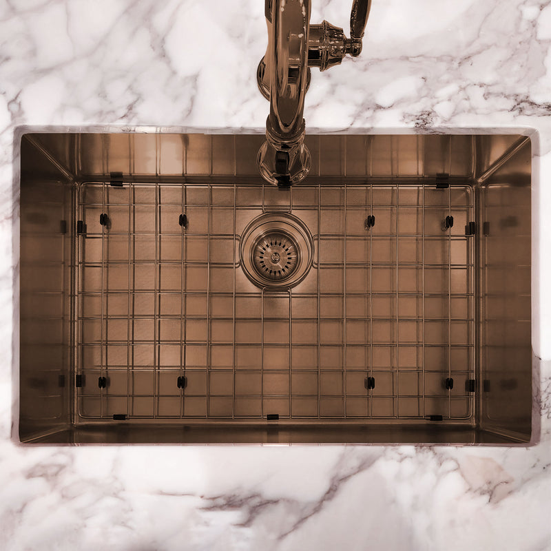 Whitehaus WHNPL2918-CO Noah Plus 29" Single Bowl 16 Gauge Linen Textured Dual-Mount Kitchen Sink Set - Copper