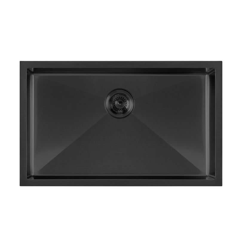 Whitehaus WHNPL2918-MBLK Noah Plus 29" Single Bowl 16 Gauge Linen Textured Dual-Mount Kitchen Sink Set - Matte Black
