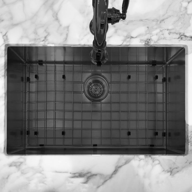 Whitehaus WHNPL2918-MBLK Noah Plus 29" Single Bowl 16 Gauge Linen Textured Dual-Mount Kitchen Sink Set - Matte Black