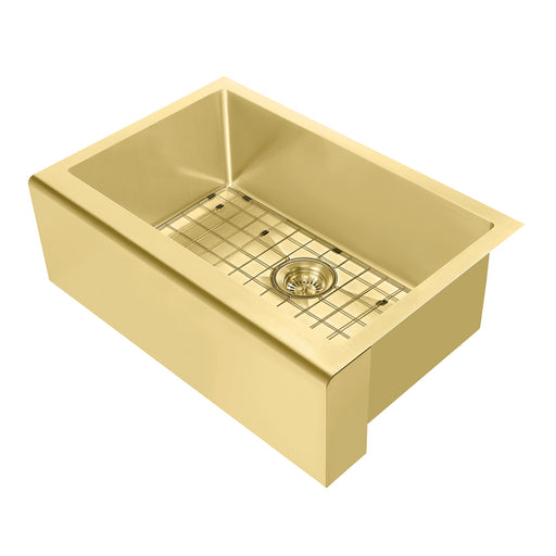 Whitehaus WHNPL3020-B Noah Plus 30" Single Bowl 16 Gauge Undermount Front Apron Kitchen Sink Set - Brass