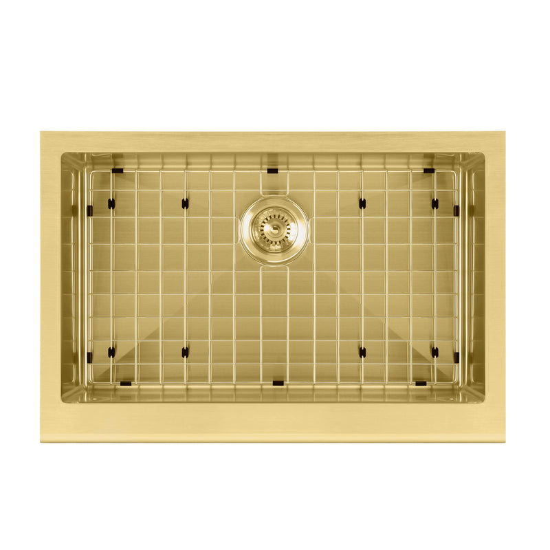 Whitehaus WHNPL3020-B Noah Plus 30" Single Bowl 16 Gauge Undermount Front Apron Kitchen Sink Set - Brass