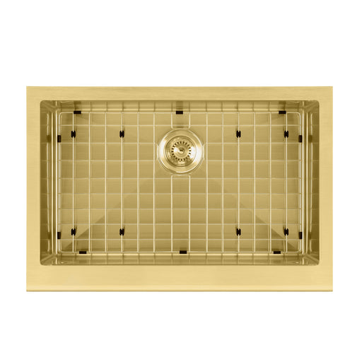 Whitehaus WHNPL3020-B Noah Plus 30" Single Bowl 16 Gauge Undermount Front Apron Kitchen Sink Set - Brass