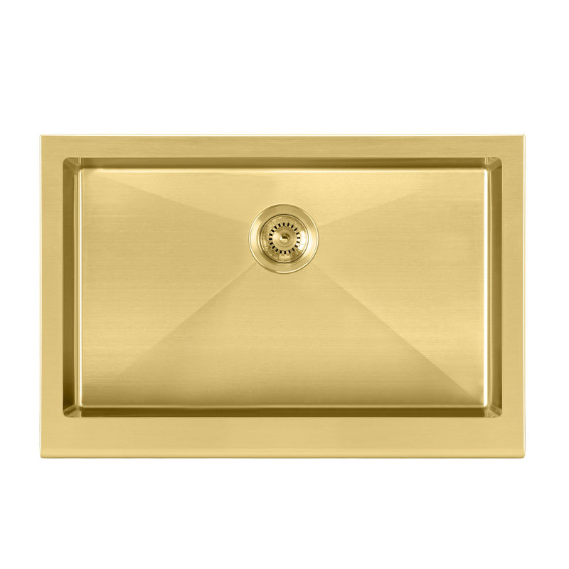 Whitehaus WHNPL3020-B Noah Plus 30" Single Bowl 16 Gauge Undermount Front Apron Kitchen Sink Set - Brass