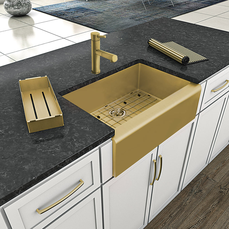 Whitehaus WHNPL3020-B Noah Plus 30" Single Bowl 16 Gauge Undermount Front Apron Kitchen Sink Set - Brass