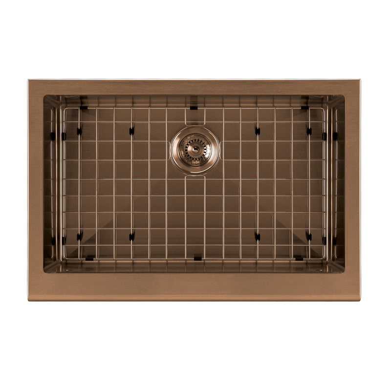 Whitehaus WHNPL3020-CO Noah Plus 30" Single Bowl 16 Gauge Undermount Front Apron Kitchen Sink Set - Copper