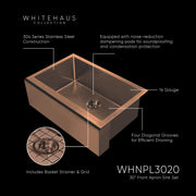 Whitehaus WHNPL3020-CO Noah Plus 30" Single Bowl 16 Gauge Undermount Front Apron Kitchen Sink Set - Copper