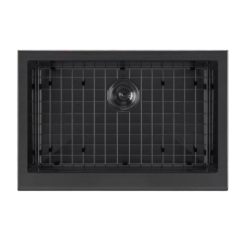 Whitehaus WHNPL3020-MBLK Noah Plus 30" Single Bowl 16 Gauge Undermount Front Apron Kitchen Sink Set - Matte Black