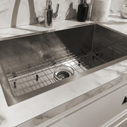 Whitehaus WHNPL3318-BSS Noah Plus 33" Single Bowl 16 Gauge Dual-Mount Kitchen Sink Set - Brushed Stainless Steel