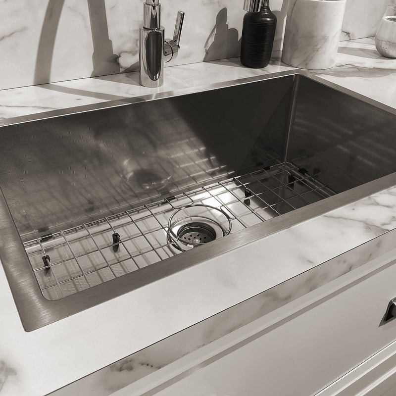 Whitehaus WHNPL3318-BSS Noah Plus 33" Single Bowl 16 Gauge Dual-Mount Kitchen Sink Set - Brushed Stainless Steel