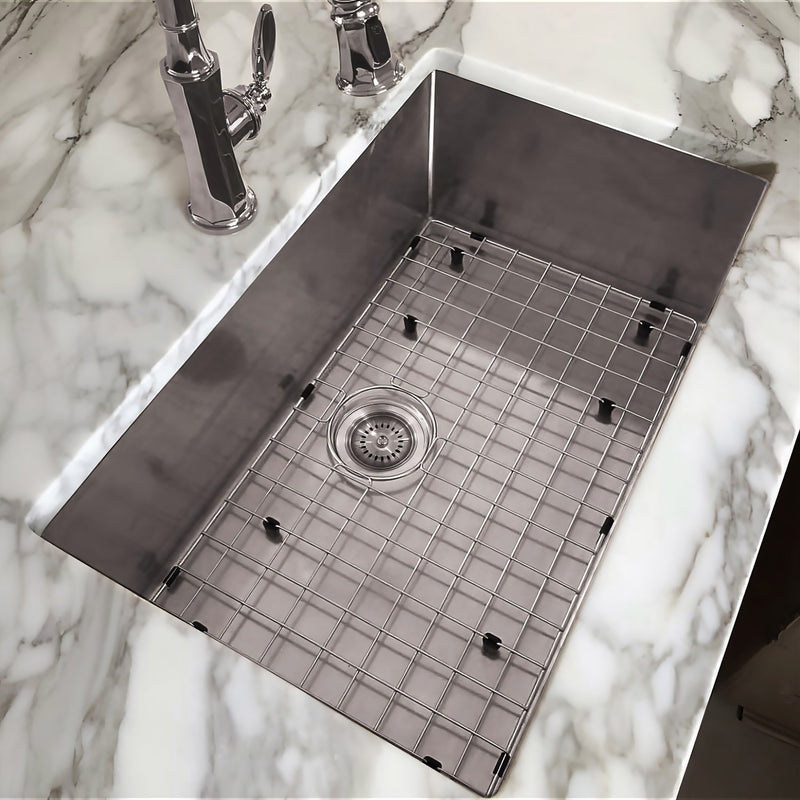 Whitehaus WHNPL3318-BSS Noah Plus 33" Single Bowl 16 Gauge Dual-Mount Kitchen Sink Set - Brushed Stainless Steel