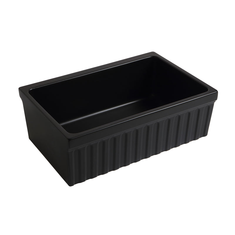 Whitehaus WHQ330-BLACK Quatro Alcove 30" Reversible Fireclay Front Apron Kitchen Sink - Black