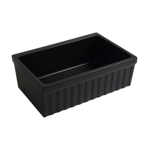 Whitehaus WHQ330-BLACK Quatro Alcove 30" Reversible Fireclay Front Apron Kitchen Sink - Black