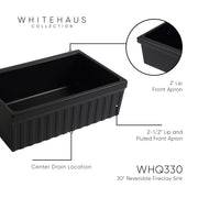 Whitehaus WHQ330-BLACK Quatro Alcove 30" Reversible Fireclay Front Apron Kitchen Sink - Black