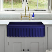 Whitehaus WHQ330-BLUE Quatro Alcove 30" Reversible Fireclay Front Apron Kitchen Sink - Sapphire Blue