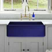Whitehaus WHQ330-BLUE Quatro Alcove 30" Reversible Fireclay Front Apron Kitchen Sink - Sapphire Blue