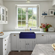 Whitehaus WHQ330-BLUE Quatro Alcove 30" Reversible Fireclay Front Apron Kitchen Sink - Sapphire Blue