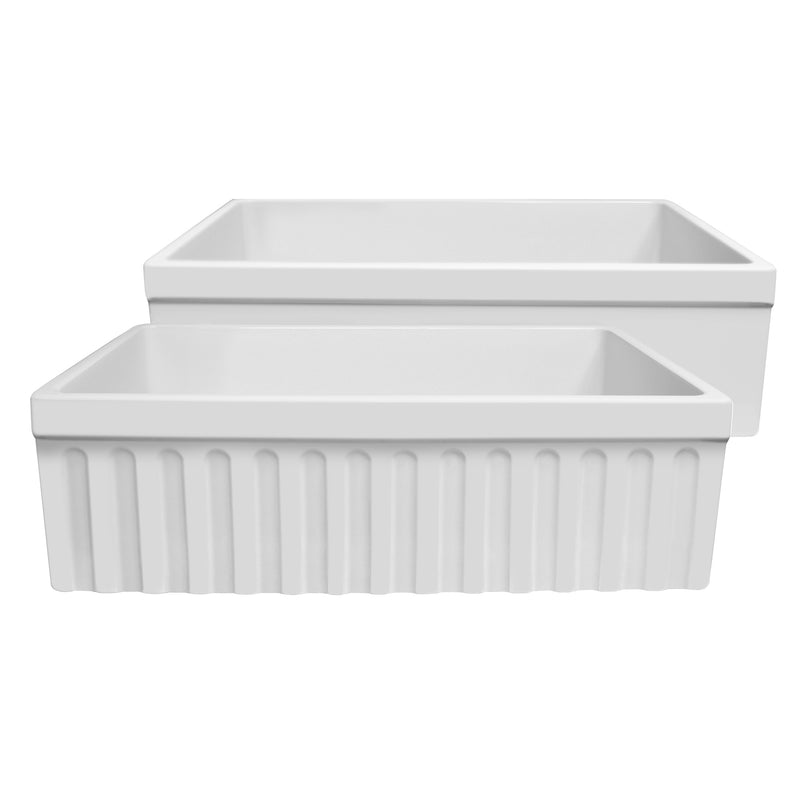 Whitehaus WHQ330-WHITE Quatro Alcove 30" Reversible Fireclay Front Apron Kitchen Sink - White