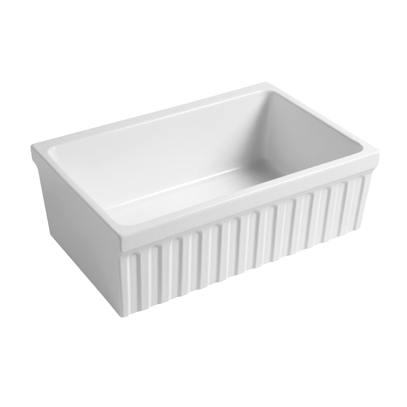 Whitehaus WHQ330-WHITE Quatro Alcove 30" Reversible Fireclay Front Apron Kitchen Sink - White