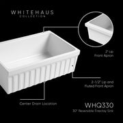 Whitehaus WHQ330-WHITE Quatro Alcove 30" Reversible Fireclay Front Apron Kitchen Sink - White