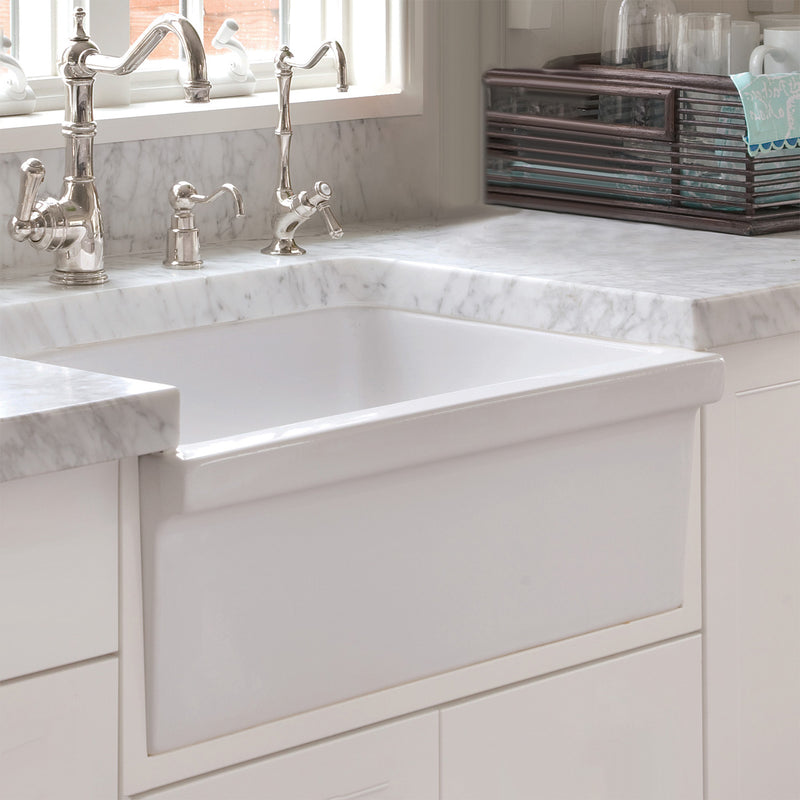 Whitehaus WHQ330-WHITE Quatro Alcove 30" Reversible Fireclay Front Apron Kitchen Sink - White