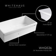 Whitehaus WHQ536-WHITE Quatro Alcove 36" Reversible Fireclay Front Apron Kitchen Sink - White