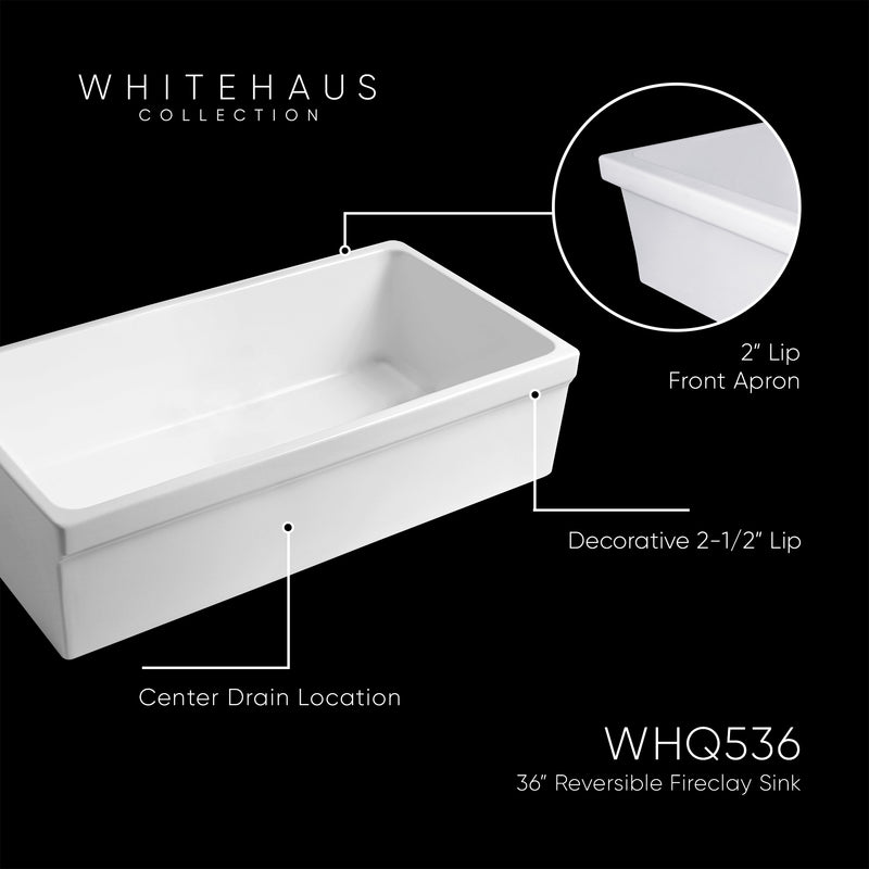Whitehaus WHQ536-WHITE Quatro Alcove 36" Reversible Fireclay Front Apron Kitchen Sink - White