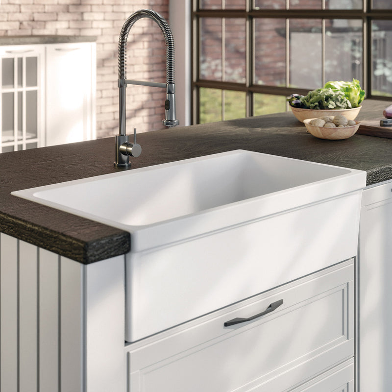 Whitehaus WHQ536-WHITE Quatro Alcove 36" Reversible Fireclay Front Apron Kitchen Sink - White