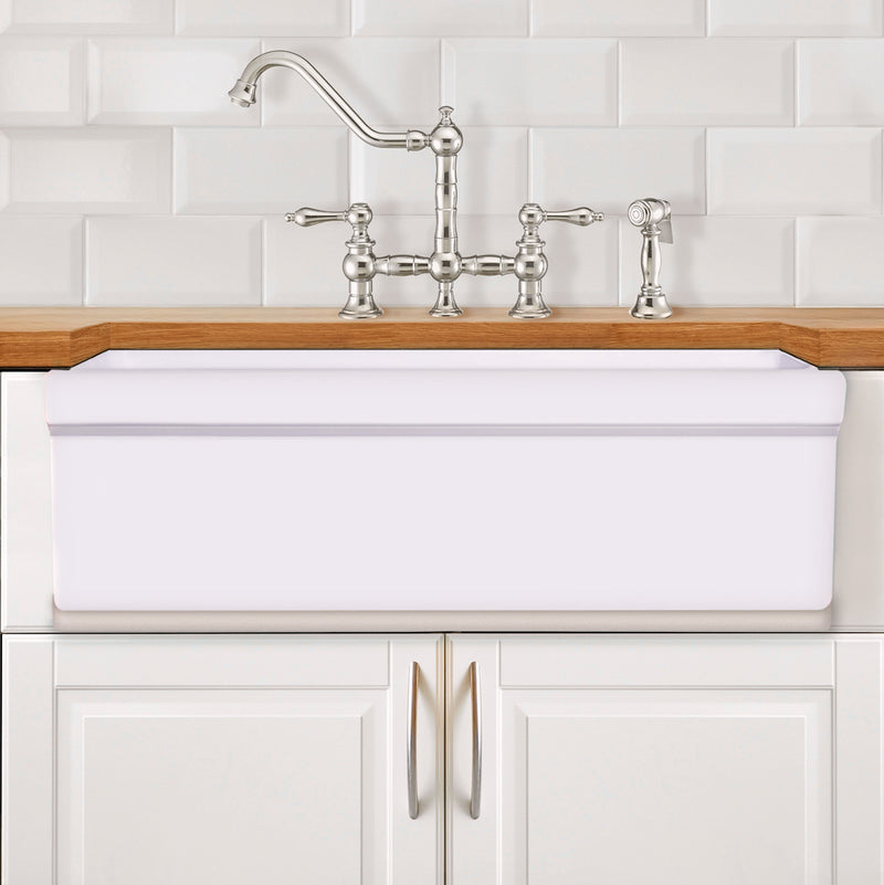 Whitehaus WHQ536-WHITE Quatro Alcove 36" Reversible Fireclay Front Apron Kitchen Sink - White