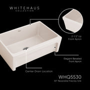 Whitehaus WHQ5530-BISCUIT Glencove 30" Reversible Fireclay Front Apron Kitchen Sink - Biscuit