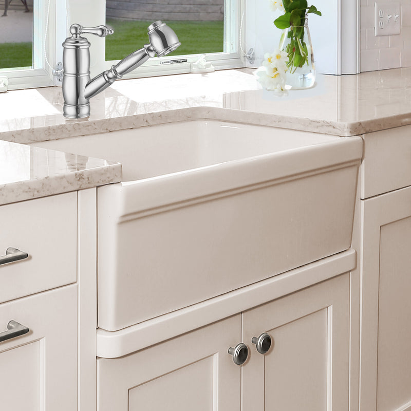 Whitehaus WHQ5530-BISCUIT Glencove 30" Reversible Fireclay Front Apron Kitchen Sink - Biscuit