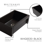 Whitehaus WHQ5530-BLACK Glencove 30" Reversible Fireclay Front Apron Kitchen Sink - Black