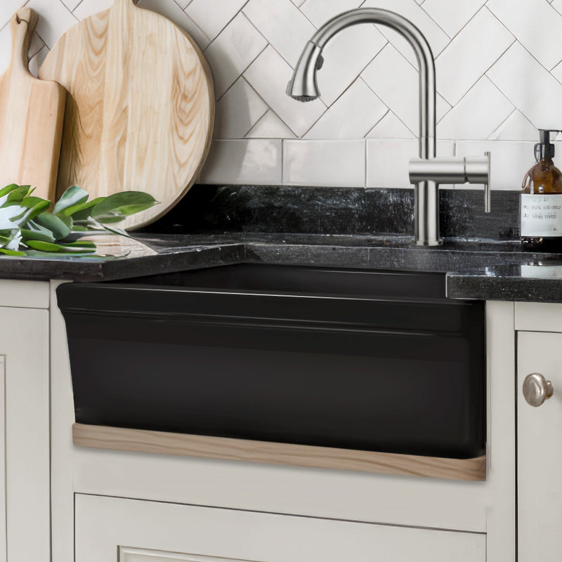 Whitehaus WHQ5530-BLACK Glencove 30" Reversible Fireclay Front Apron Kitchen Sink - Black