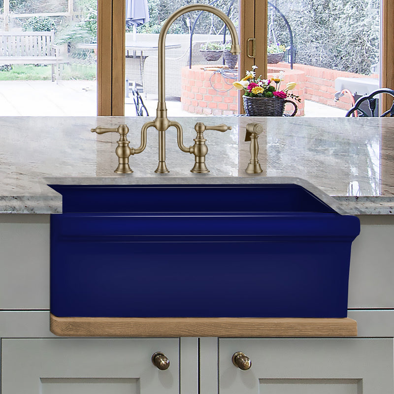 Whitehaus WHQ5530-BLUE Glencove 30" Reversible Fireclay Front Apron Kitchen Sink - Sapphire Blue